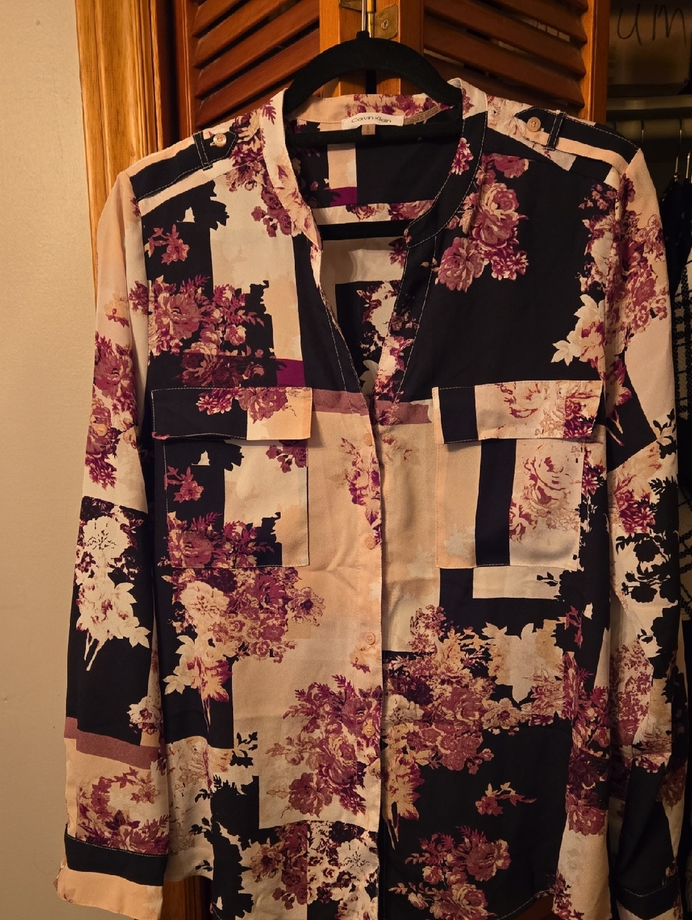 Calvin Klein Purple and Black Floral Patch Blouse